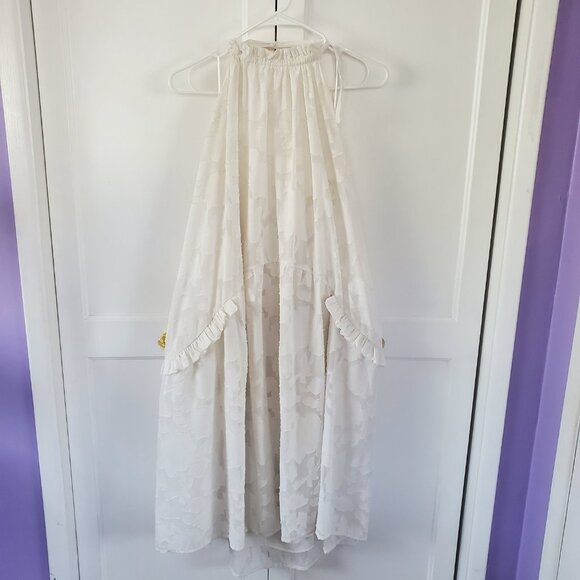 Women's Size 6 Strech Back Off White Halter Midi Dress By Lost Ink - Picture 9 of 9